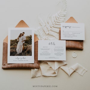 Minimalist Wedding Invitation Set, Elegant, Modern, Photo Card, 100% Editable Template, Includes Invite, RSVP, Detail, Templett #0031B