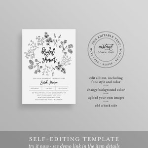 Rustic Bridal Shower Invitation Template, Wedding Shower Invite ...