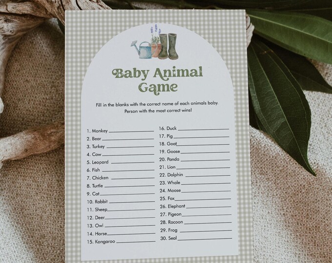 Baby Animal Game, PrintableLocally Grown Baby Shower Game, Editable Template, Answers Included, Instant Download, Templett #0059-18BAG