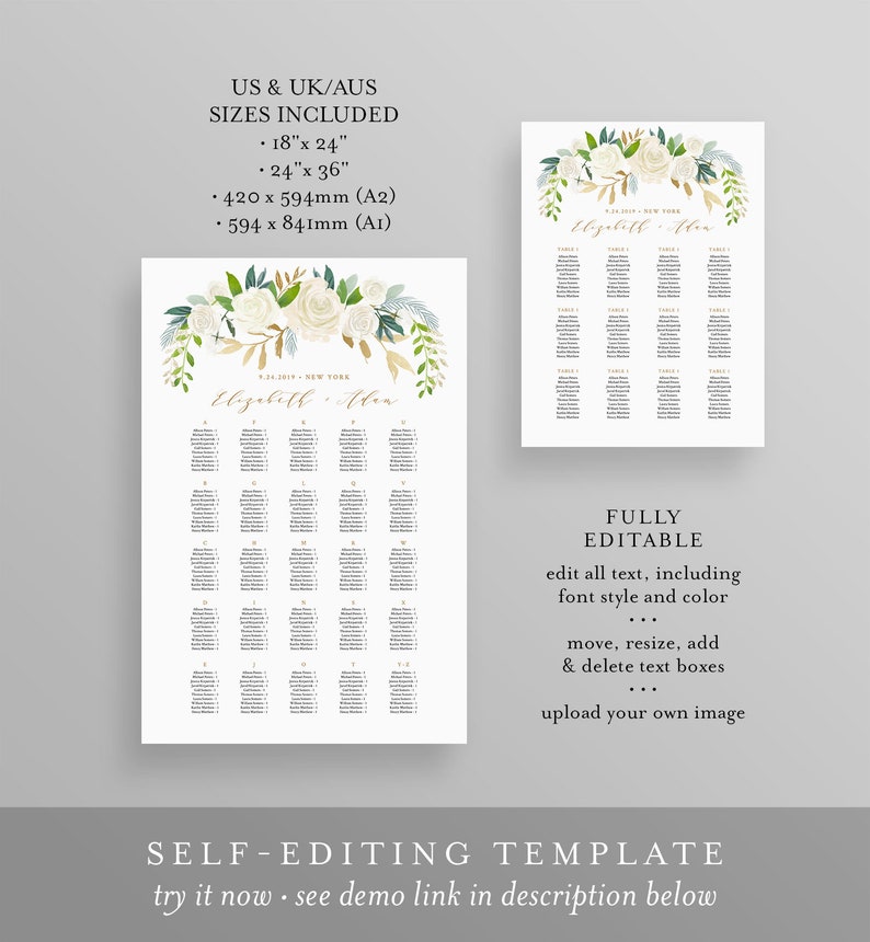 Seating Chart Template Printable Bridal Shower Seating Sign Etsy