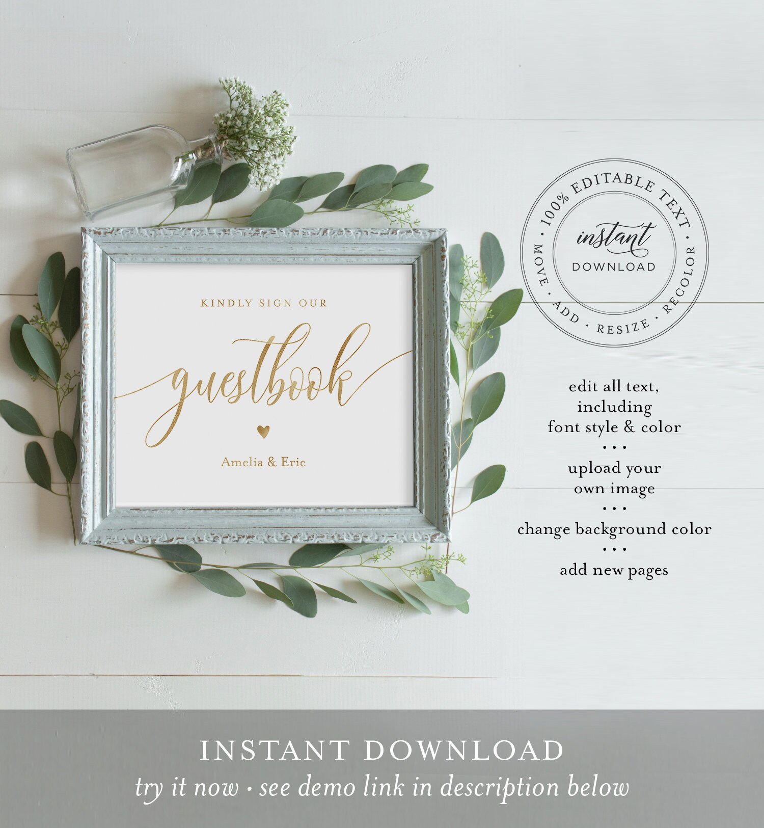 Custom printable editable glitter wedding sign template custom wedding 