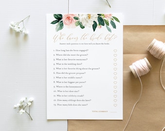 Who Knows the Bride Best, Bridal Shower Game, Instant Download, Self-Editing Template, Printable How Well Do You Know the Bride #043-115BG