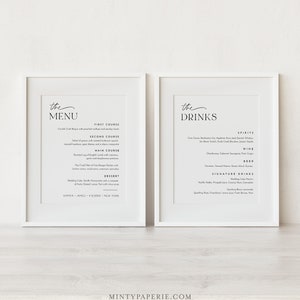 Dinner and Drink Menu Sign, Printable Modern Wedding Reception/ Bar Menu Sign, Editable Template, Instant, Templett, 8x10 #0032-223WM