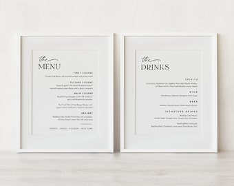 Dinner and Drink Menu Sign, Printable Modern Wedding Reception/ Bar Menu Sign, Editable Template, Instant, Templett, 8x10 #0032-223WM