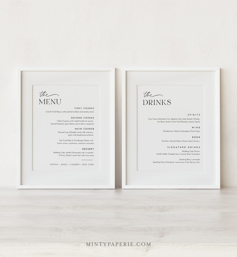 Dinner and Drink Menu Sign Printable Modern Wedding Etsy