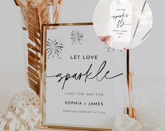 Sparkler Send Off Sign and Tag, Modern Minimalist Wedding, 100% Editable Template, Personalize Sparkler Sign and Tag, Templett #0032-107SPR