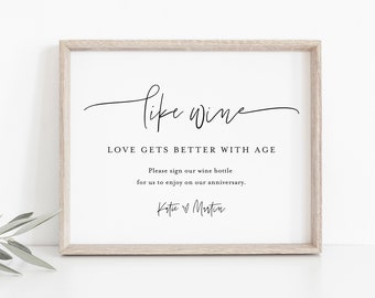 Wine Wedding Guestbook Sign, Like Wine Love Gets Better With Age, 100% Editable Template, Minimalist, Instant Download, Templett #0009-41S