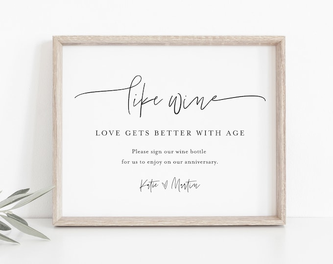 Wine Wedding Guestbook Sign, Like Wine Love Gets Better With Age, 100% Editable Template, Minimalist, Instant Download, Templett #0009-41S