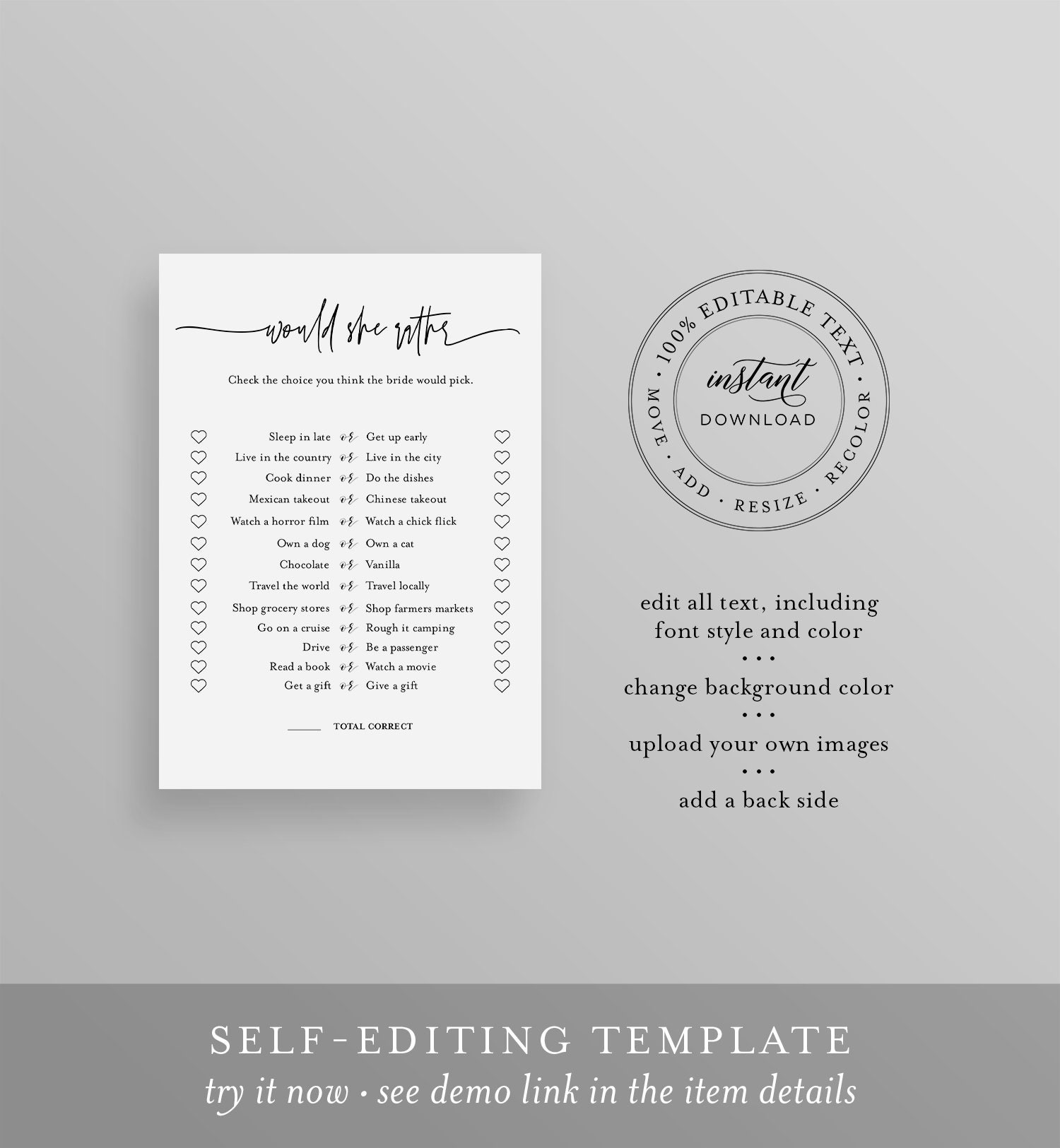 Would She Rather Bridal Shower Game Template Minimalist Bridal Shower 