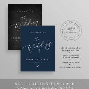 Wedding Welcome Sign Template, Instant Download, 100% Editable, Printable Minimalist Wedding Poster, Modern, Clean, Templett, DIY 045-123LS image 3