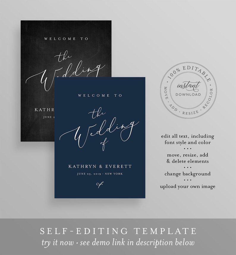 Wedding Welcome Sign Template, Instant Download, 100% Editable, Printable Minimalist Wedding Poster, Modern, Clean, Templett, DIY 045-123LS image 3