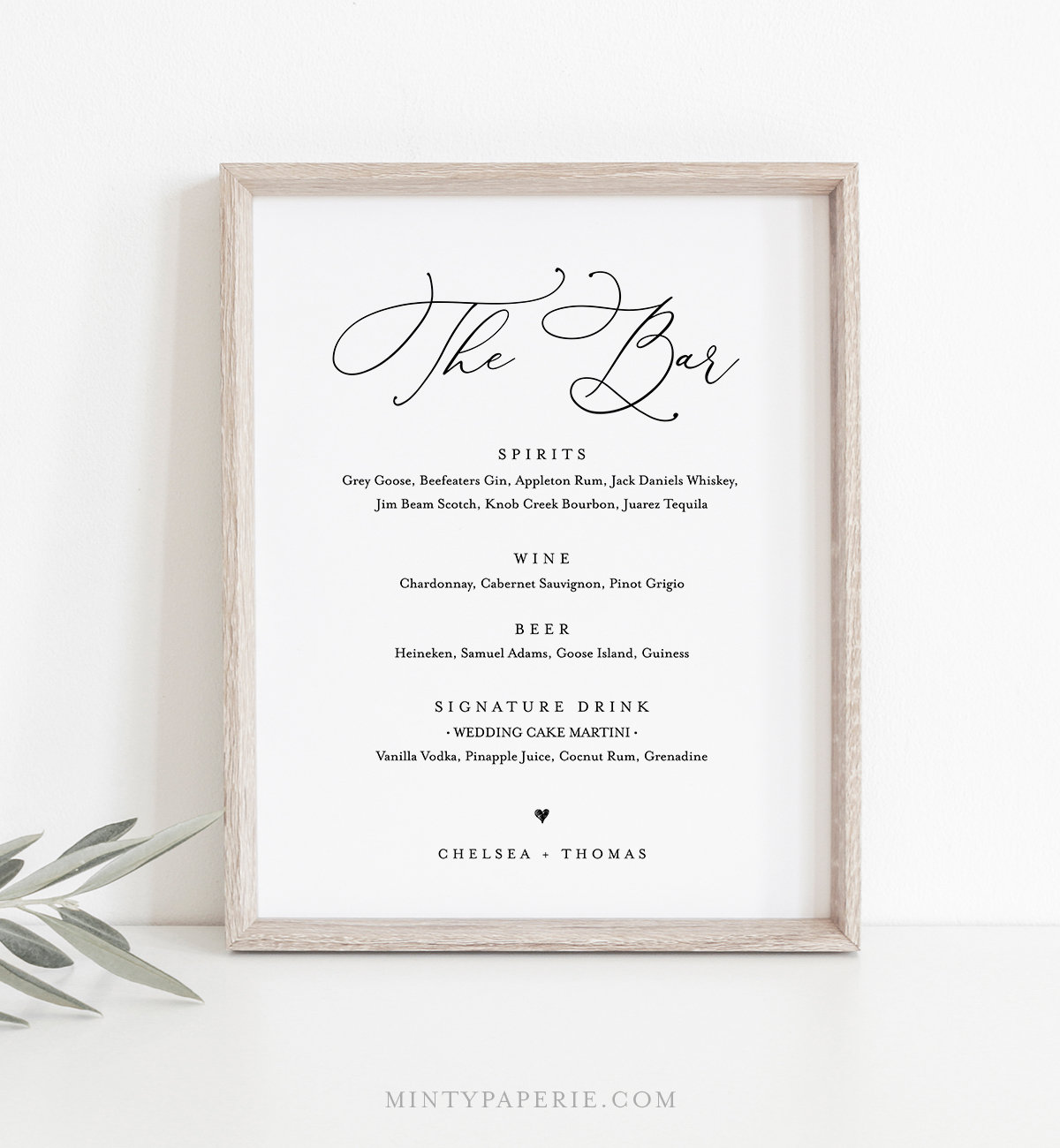 Wedding Bar Menu Template, INSTANT DOWNLOAD, 100 Editable