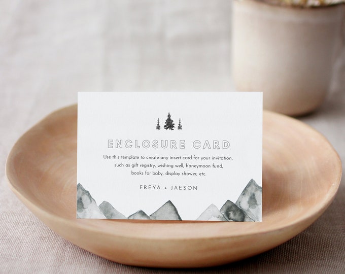 Mountain Enclosure Card, Rustic Pine Wedding Invitation Insert, Woodland Bridal Shower Details & Info, Editable, Instant Download 0015-177EC