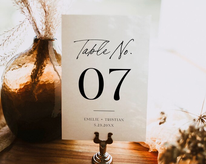 Modern Table Number Card Template, Minimal Simple Clean Wedding Table Number, Editable, INSTANT DOWNLOAD, Templett, 4x6 #0024-201TC