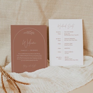Bohemian Arch Welcome Letter & Timeline Template, Modern Wedding Order of Events, Itinerary, Instant, 100% Editable Text 0030T-182WB image 3
