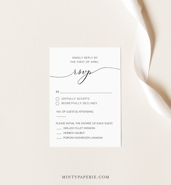 RSVP Card Template, Printable Wedding Response Card, 100% Editable Text, DIY Wedding, Calligraphy, Instant Download, Digital, Templett #024A