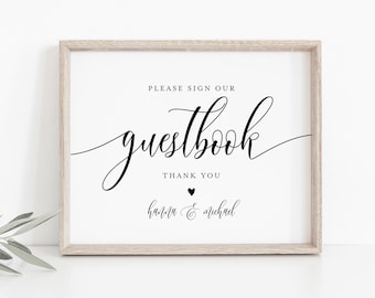 Wedding Guestbook Sign, Editable Template, Printable Guest Book, Modern Calligraphy, Tabletop Sign, Instant Download, Templett 8x10 #008-12S