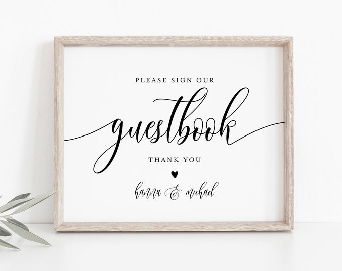 Wedding Guestbook Sign, Editable Template, Printable Guest Book, Modern Calligraphy, Tabletop Sign, Instant Download, Templett 8x10 #008-12S