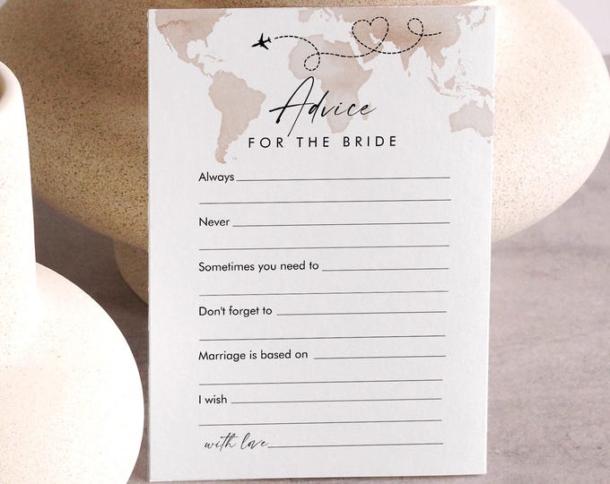 Travel Theme Wedding Advice Card Printable, Editable Template, Maps Well Wishes for Bride and Groom, Instant Download, Templett #0039-147AC