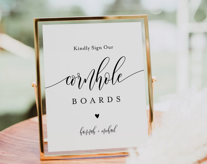 Cornhole Board Guestbook Sign, Sign Our Cornhole, Editable Template, Guest Book Alternative, Modern Wedding Table Sign, Templett #008-65S