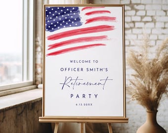 Retirement Party Welcome Sign, Law Enforcement, Police, American Flag, Firefighter, Military, Editable, Templett, 18x24, 24x36 #0037-361LS
