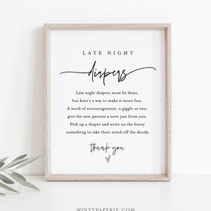 Late Night Diapers Sign, Minimalist Baby Shower Game, Modern Diaper Notes, Editable Template, Instant Download, Templett, 8x10 #0009-271BASG