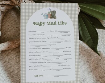 Baby Shower Mad Libs Game, Locally Grown Baby Shower Mad Libs Game, Gender Neutral, Garden, Printable, Instant Download, Templett 0059-32BAG