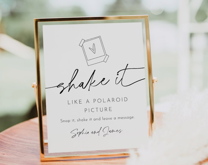 Shake It Like a Polaroid Picture, Photo Guest Book Sign, Modern Wedding, Editable Template, Minimalist, Instant, Templett 8x10 #0032-35S