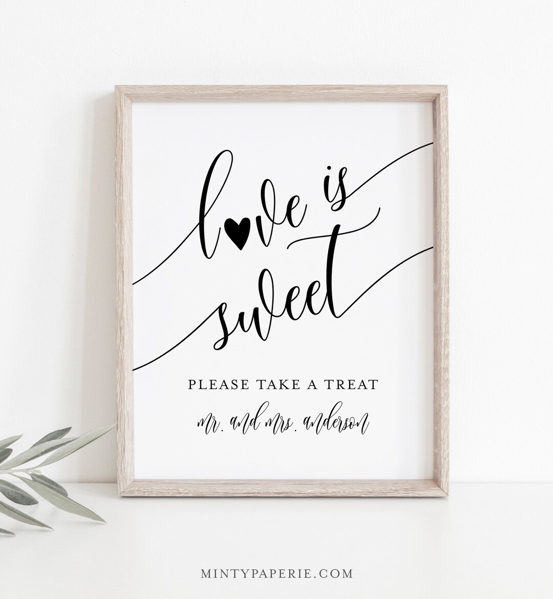 Love is Sweet Sign, Minimalist Wedding Favors Sign Template, Take A Treat, Printable Favors Card ...