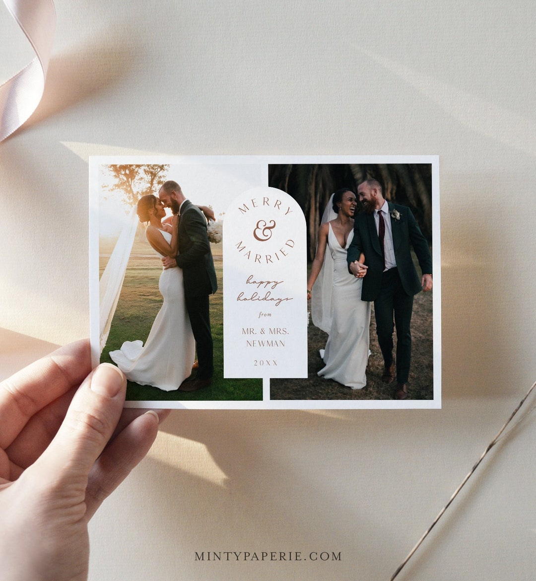 Modern Newlywed Photo Holiday Card Template, Merry and Married ...