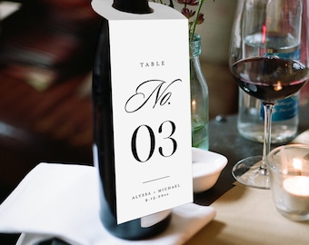 Wine Table Number Card Template, Printable Wedding Wine Bottle Tag, DIY Custom Wine Tag, Instant Download, Editable, Templett #101WT