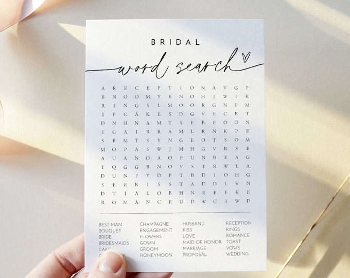 Minimal Word Search Game, Minimalist Bridal Shower Word Find Game, Word Puzzle, Instant Download, Templett #0032-20BRG