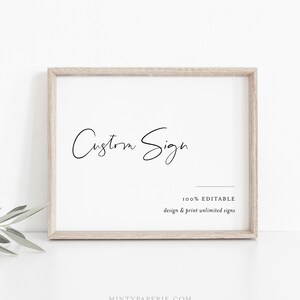 Simple Modern Custom Sign Template, Minimalist Wedding or Bridal Shower Table Sign, Create Any Sign, INSTANT DOWNLOAD, Templett #096-151CS