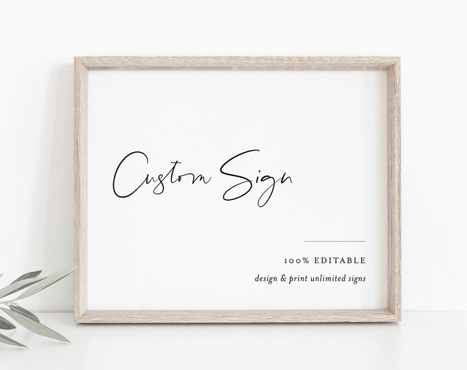 Simple Modern Custom Sign Template, Minimalist Wedding or Bridal Shower Table Sign, Create Any Sign, INSTANT DOWNLOAD, Templett #096-151CS