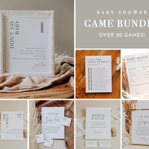 Modern Baby Bundle, 35 Minimalist Baby Shower Games, Editable Template, Personalize, Advice, Diaper Raffle, Instant, Templett #0026-BBGB image 1