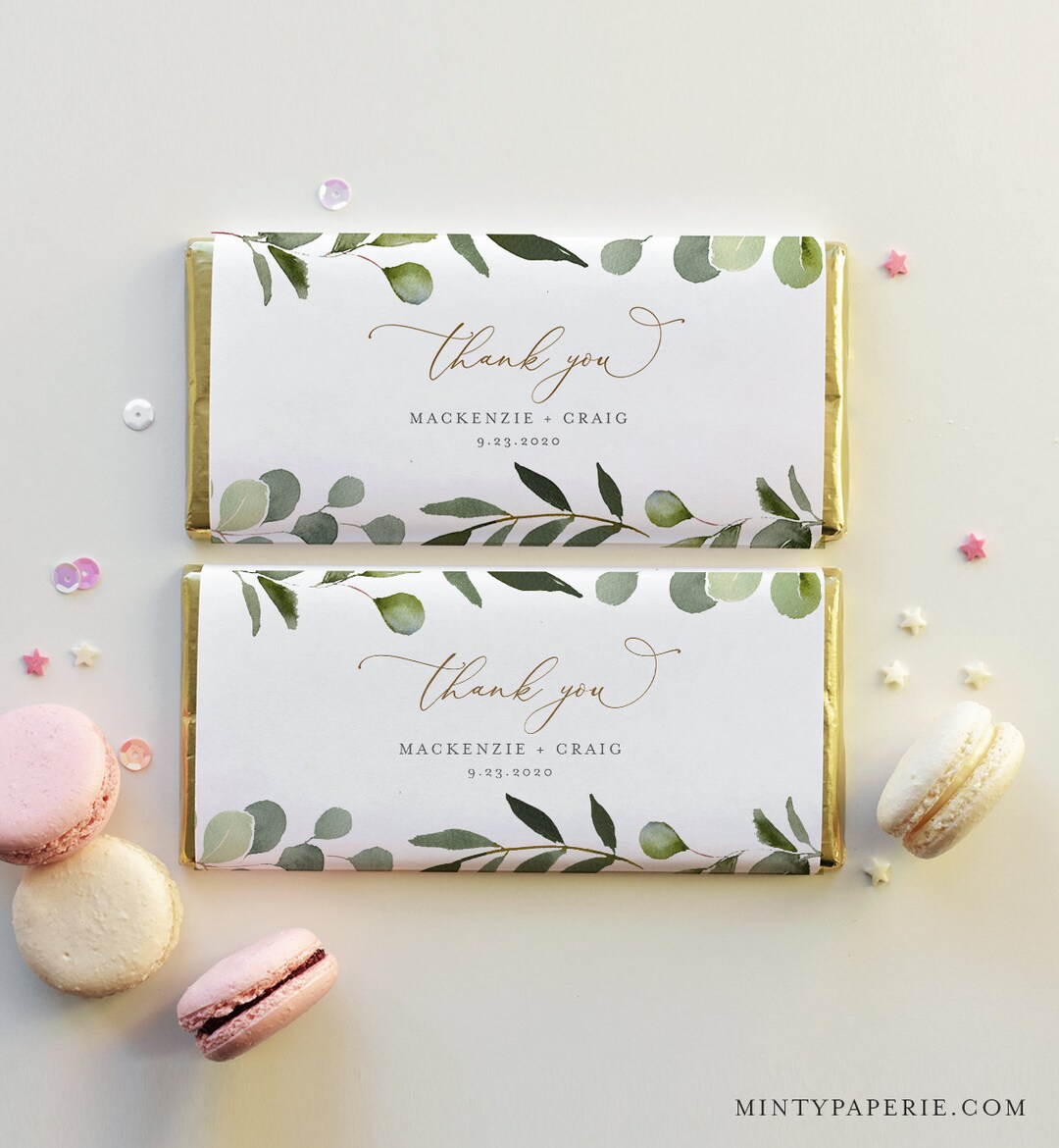 Greenery Chocolate Bar Wrapper Template, Printable Wedding Bridal Shower  Candy Bar Wrapper, Instant Download, Templett #056-105CW