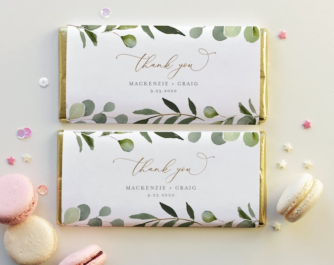 Greenery Chocolate Bar Wrapper Template, Printable Wedding / Bridal Shower Candy Bar Wrapper, Instant Download, Templett #056-105CW