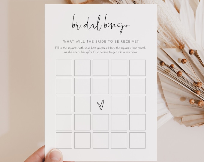 Minimal Bridal Bingo Game, Minimalist Bridal Shower, DIY Printable Bingo, Editable Template, Instant Download, Templett, 5x7 #0031-01BRG