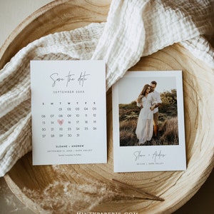 Save the Date Kartenvorlage, Kalender, Fotokarte, druckbare Hochzeitsdatumskarte, Sofort Download, 100% bearbeitbar, Templett, 5x7 #0026-189SD