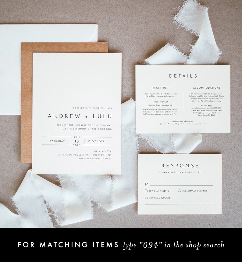 Modern Pocket Fold Wedding Invitation Set, Minimalist Invite & Enclosure Cards, Instant Download, 100% Editable Template, Templett 094PF image 7