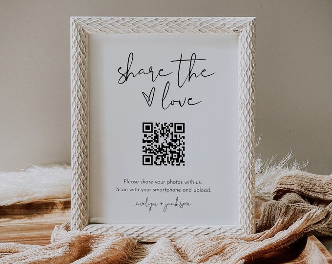 Wedding Hashtag Sign, Social Media Sign, Share the Love, Editable Template, Minimal Instagram Sign, Instant Download, Templett #0031-36S