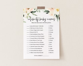 Celebrity Baby Name Game, Printable Baby Shower Game, Baby Name Game, Boho Floral Greenery, Editable Template, INSTANT DOWNLOAD #076-154BG