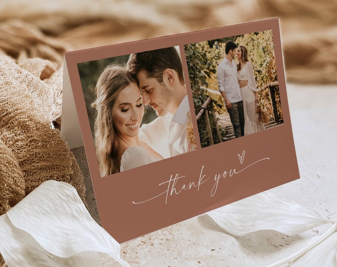 Wedding Photo Thank You Card, Bohemian, Flat and Folded Thank You Card Template, Editable, Instant Download, Templett, 5x7 0034T-208TYC