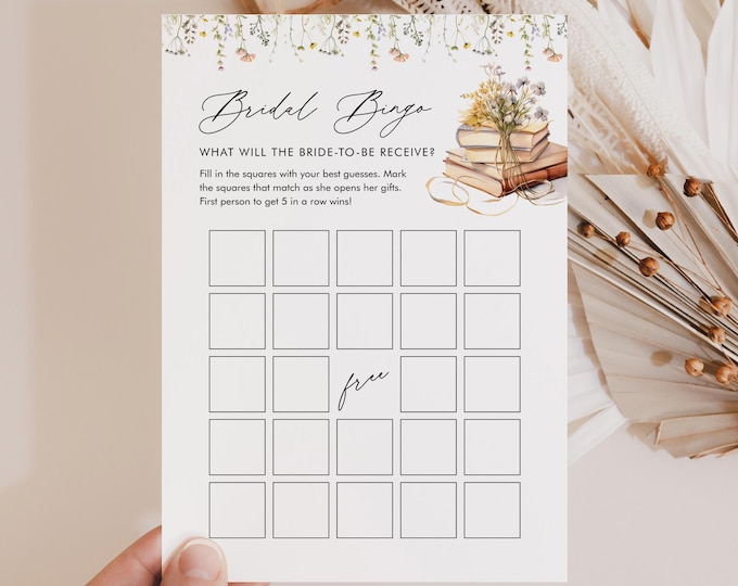 Bridal Bingo Game, New Chapter Wildflower Book Bridal Shower Game Printable, Editable Template, Instant Download, Templett, 5x7 #0066-01BRG