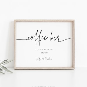 Placa de café, placa de café e chá para casamento para impressão, minimalista, modelo 100% editável, download instantâneo, Templett, 8x10 #0009-80S
