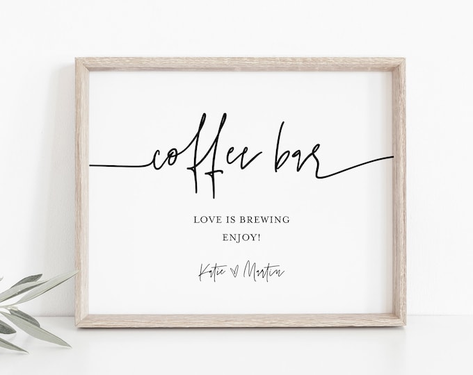 Coffee Bar Sign, Printable Wedding Coffee and Tea Sign, Minimalist, 100% Editable Template, Instant Download, Templett, 8x10 #0009-80S