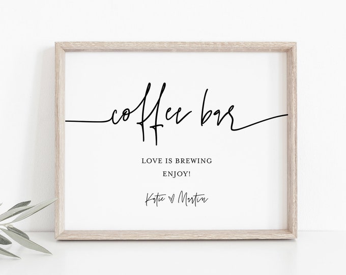 Coffee Bar Sign, Printable Wedding Coffee and Tea Sign, Minimalist, 100% Editable Template, Instant Download, Templett, 8x10 #0009-80S