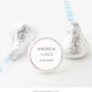 Hershey Kiss Sticker Template, Printable Hershey Kiss Labels, Minimalist Wedding Favor, Editable, Instant Download, Templett #094-103HK