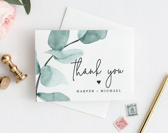 Eucalyptus Thank You Card Template, INSTANT DOWNLOAD, 100% Editable Text, Printable Greenery Wedding Thank You Folded Card, DIY #049-108TYC