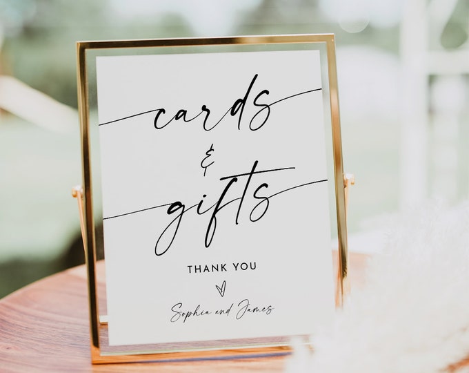 Modern Cards and Gifts Sign, Classic Black Wedding Gift Sign, Editable Template, Tabletop Decor, Instant Download, Templett 8x10 #0034W-03S